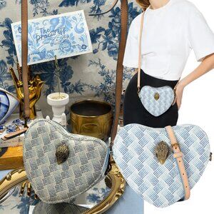 🆕 KURT GEIGER LONDON 🧿NWOT Camden Heart Cross Body Bag, Bone & Blue Monogram